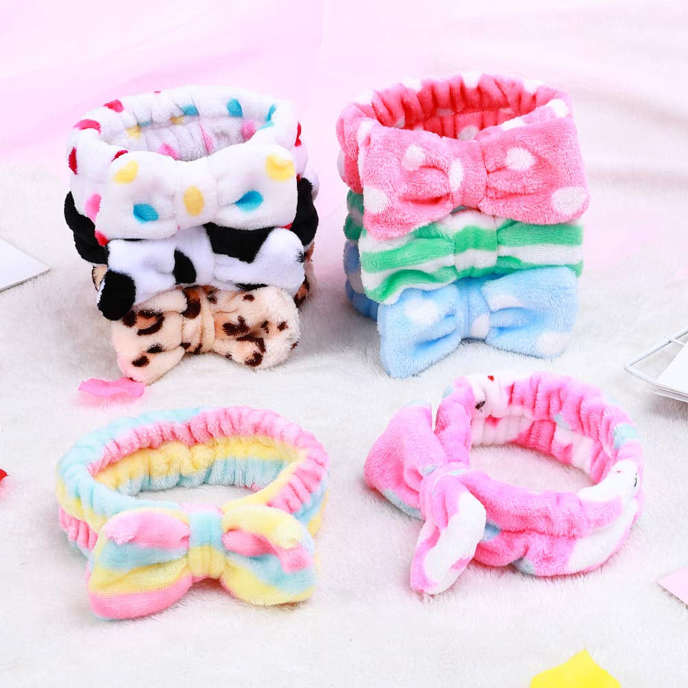 8 Pack Spa Headbands for Women, Soft Bow Skincare Headband for Washing Face, Skincare, Salon & Makeup, Bulk Spa Party Favors, Ideal Christmas Gifts or Stocking Stuffers for Teen Girls